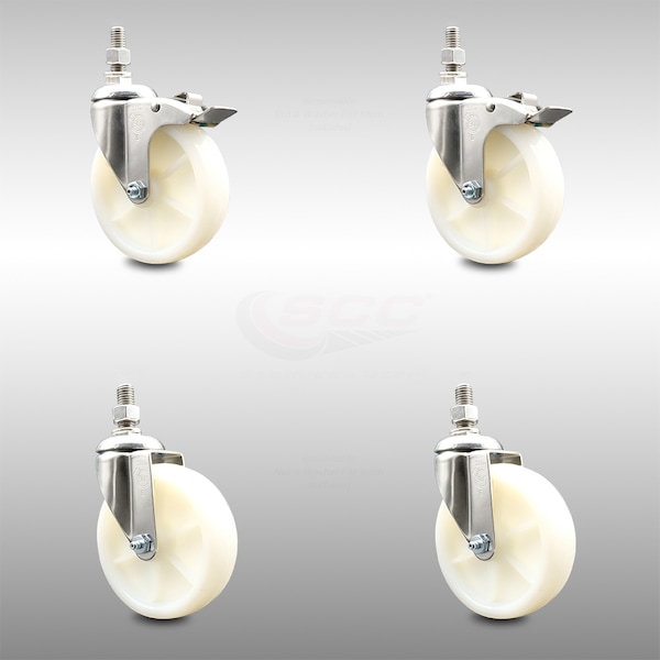 Service Caster 5 Inch 316SS Nylon Wheel Swivel 3/8 Inch Threaded Stem Caster Lock Brake, 2PK SCC-SS316TSTTL20S514-NYS-381615-2-S2 - main